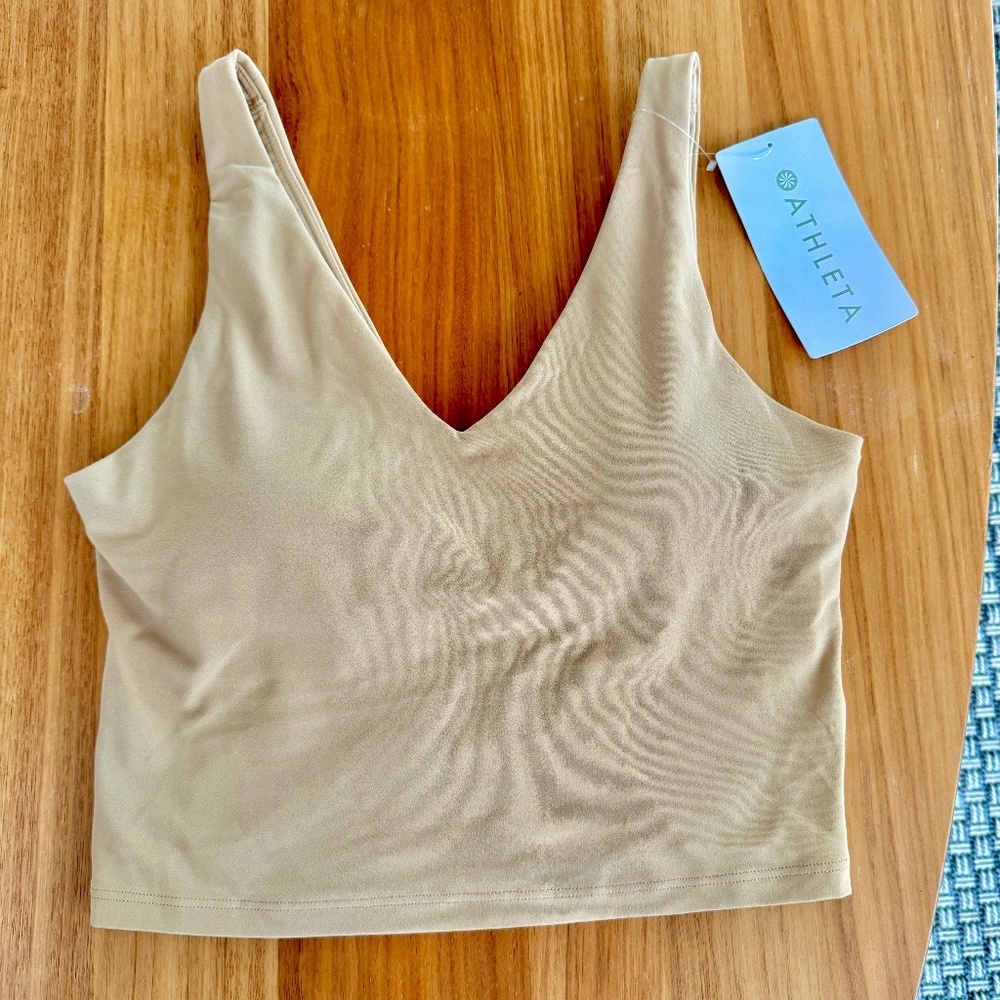 Athleta - NWT - Size Small - "Transcend V-Neck Crop Bra" - Buff/Tan Color